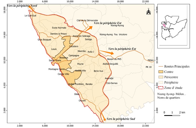 Localisation des quartiers centraux et péricentraux de la commune de Libreville