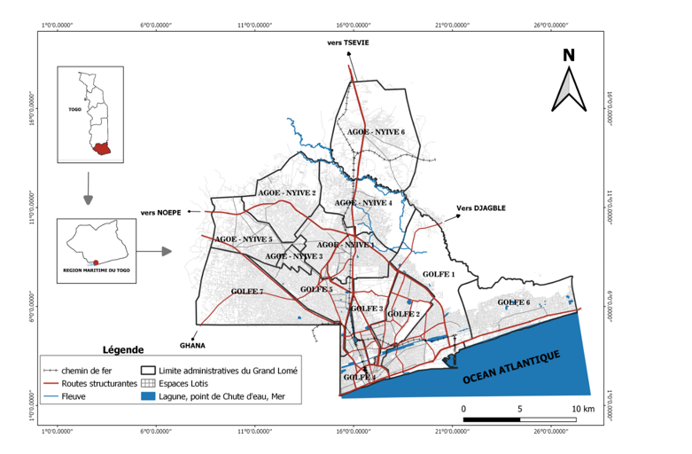 Carte de situation géographique du Grand Lomé